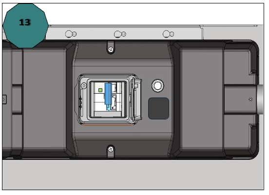 A grey rectangular object with a blue object in the middleDescription automatically generated